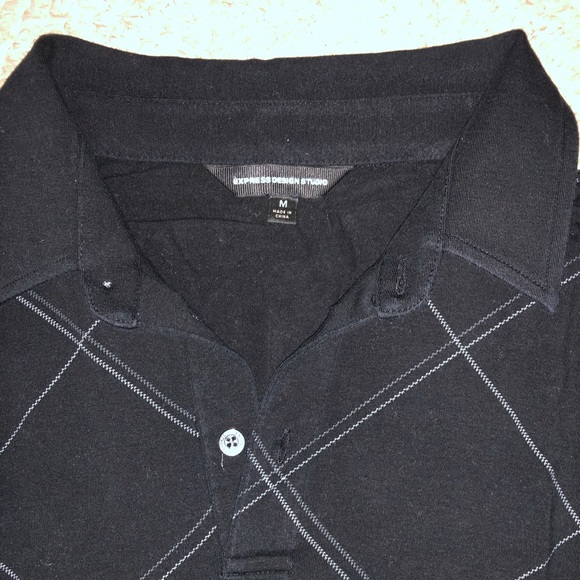 EXPRESS Design Studio Black Short Sleeve Polo with Diamond Pattern - Picture 3 of 3
